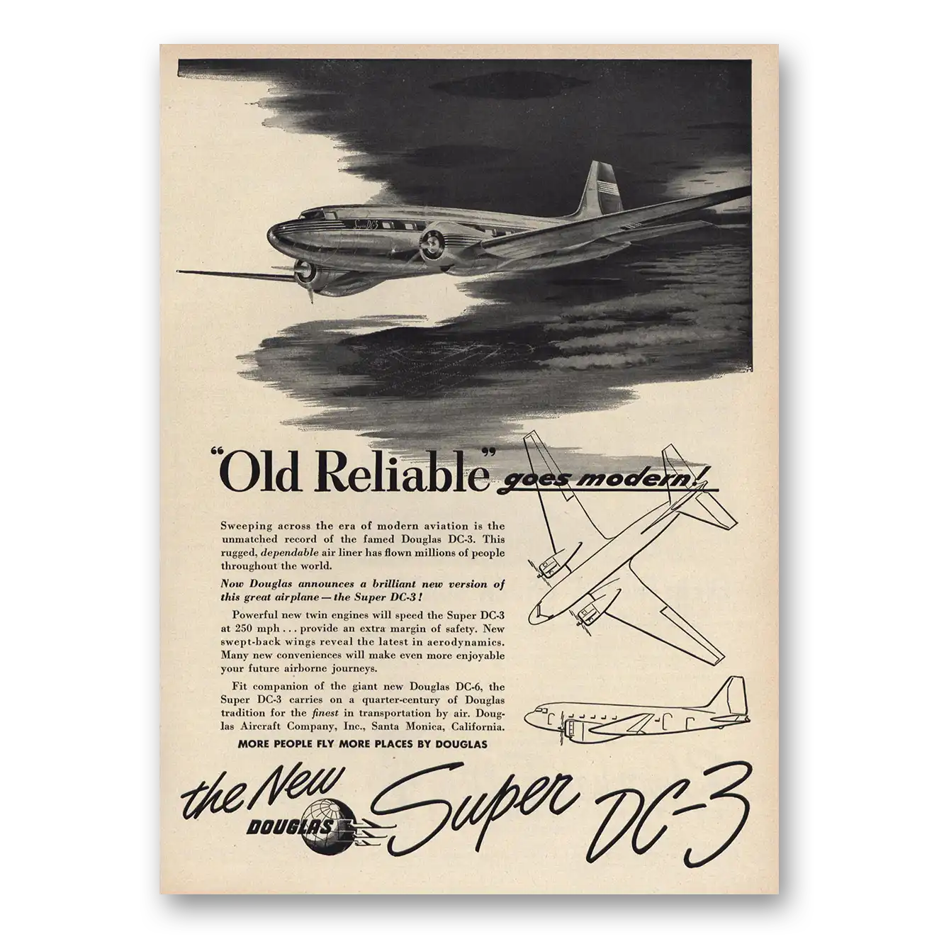 1949 Douglas Super DC3 Old Reliable Goes Modern Vintage Magazine Print Ad