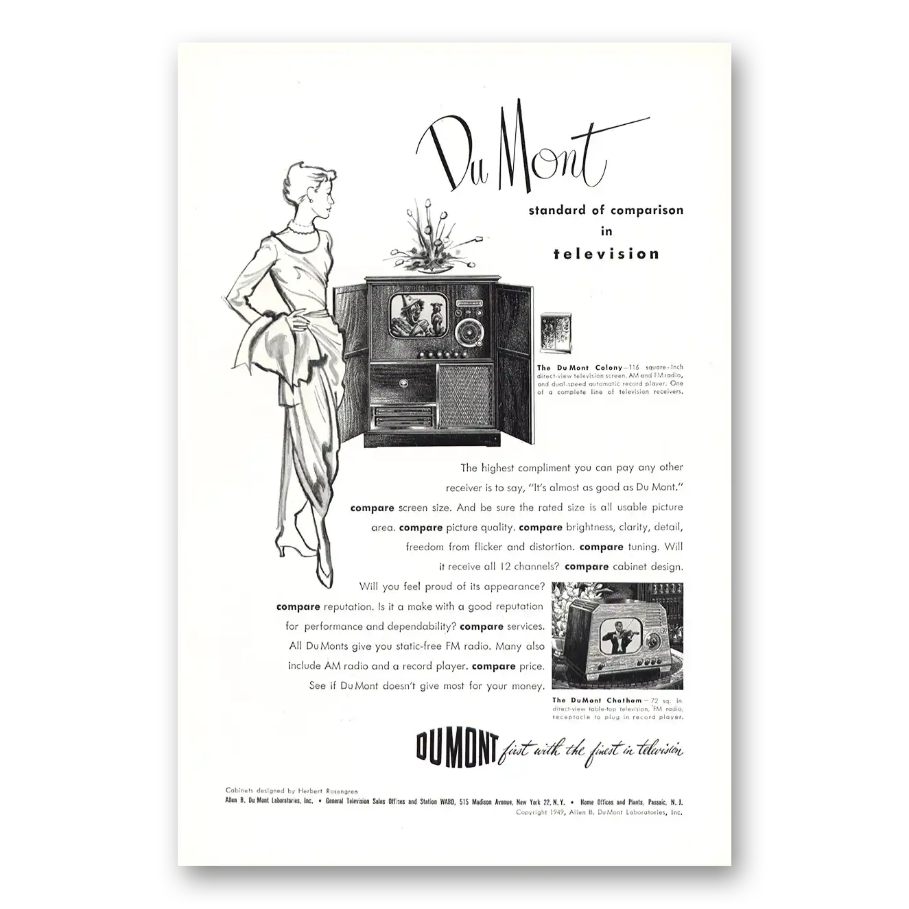 1949 DuMont Television Colony Standard of Comparison Vintage Magazine Print Ad