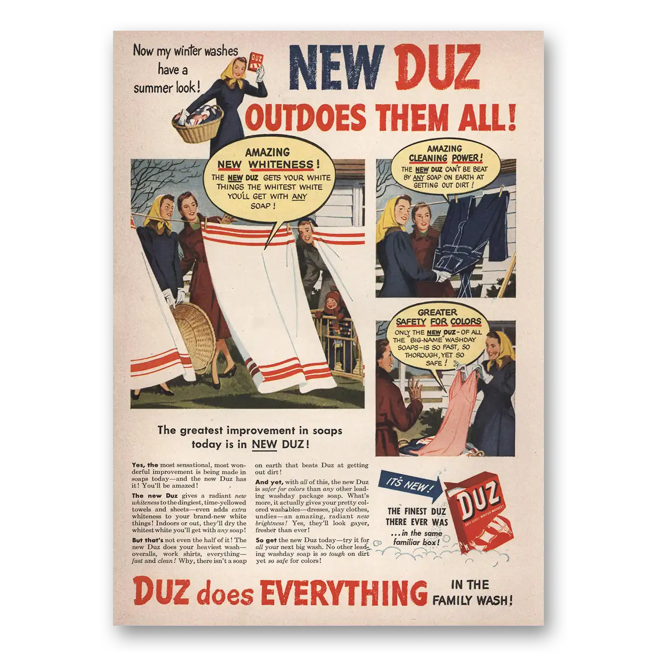 1949 Duz Detergent Duz Detergent Winter Washes Summer Look Vintage Magazine Print Ad