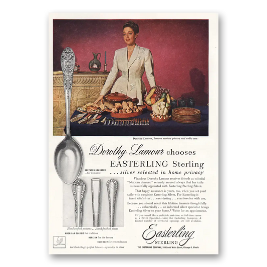 1949 Easterling Sterling Dorothy Lamour Vintage Magazine Print Ad