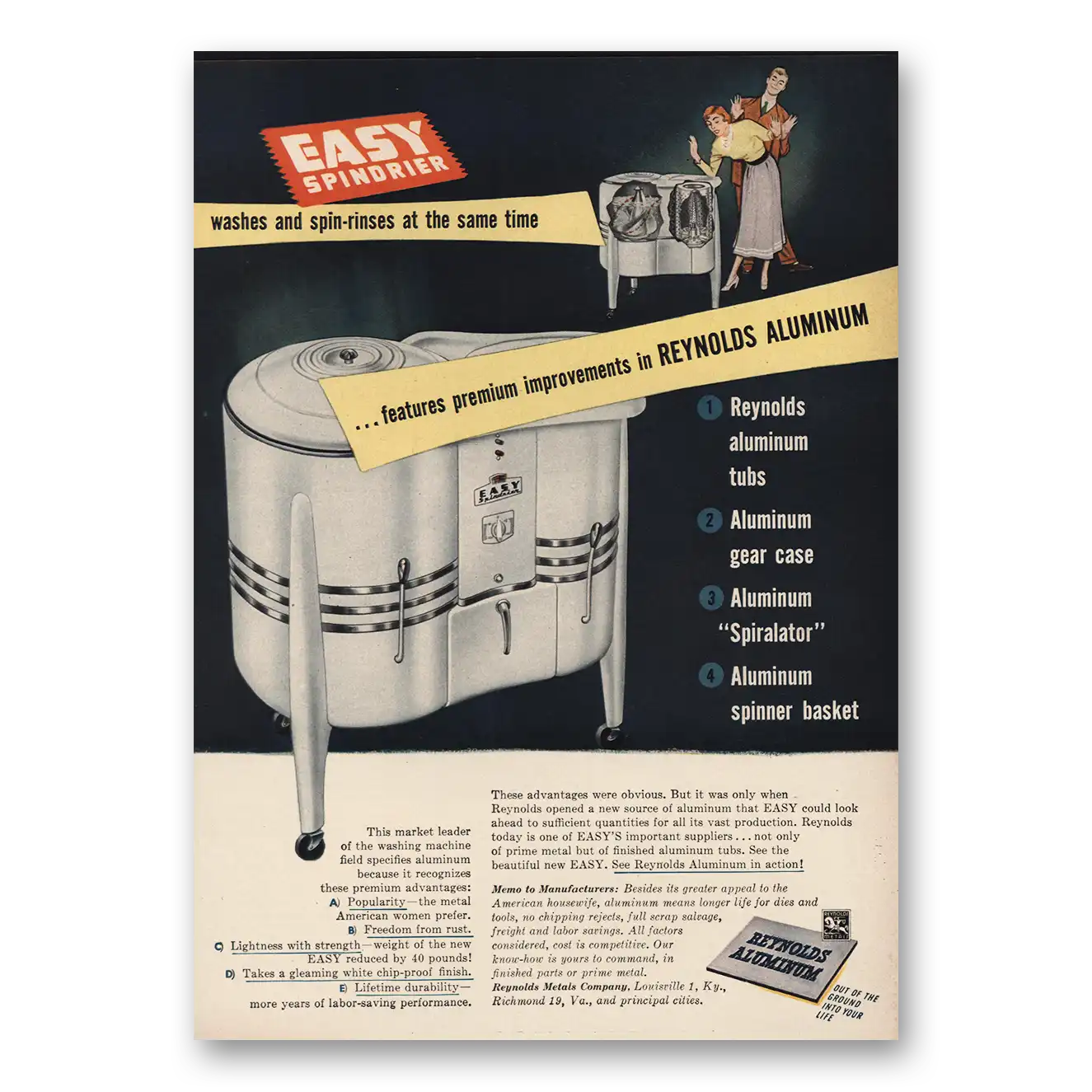 1949 Easy Spindrier Washes and Spin Rinses Vintage Magazine Print Ad