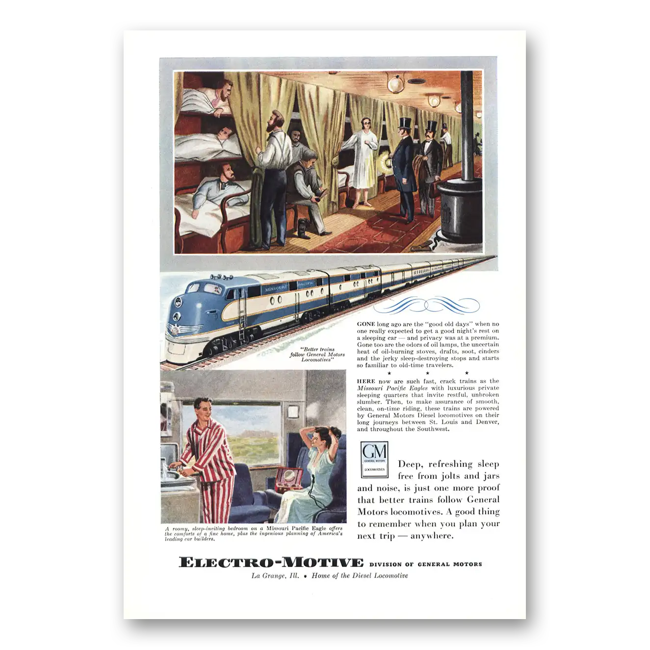 1949 GM Electro Motive Refreshing Sleep Vintage Magazine Print Ad