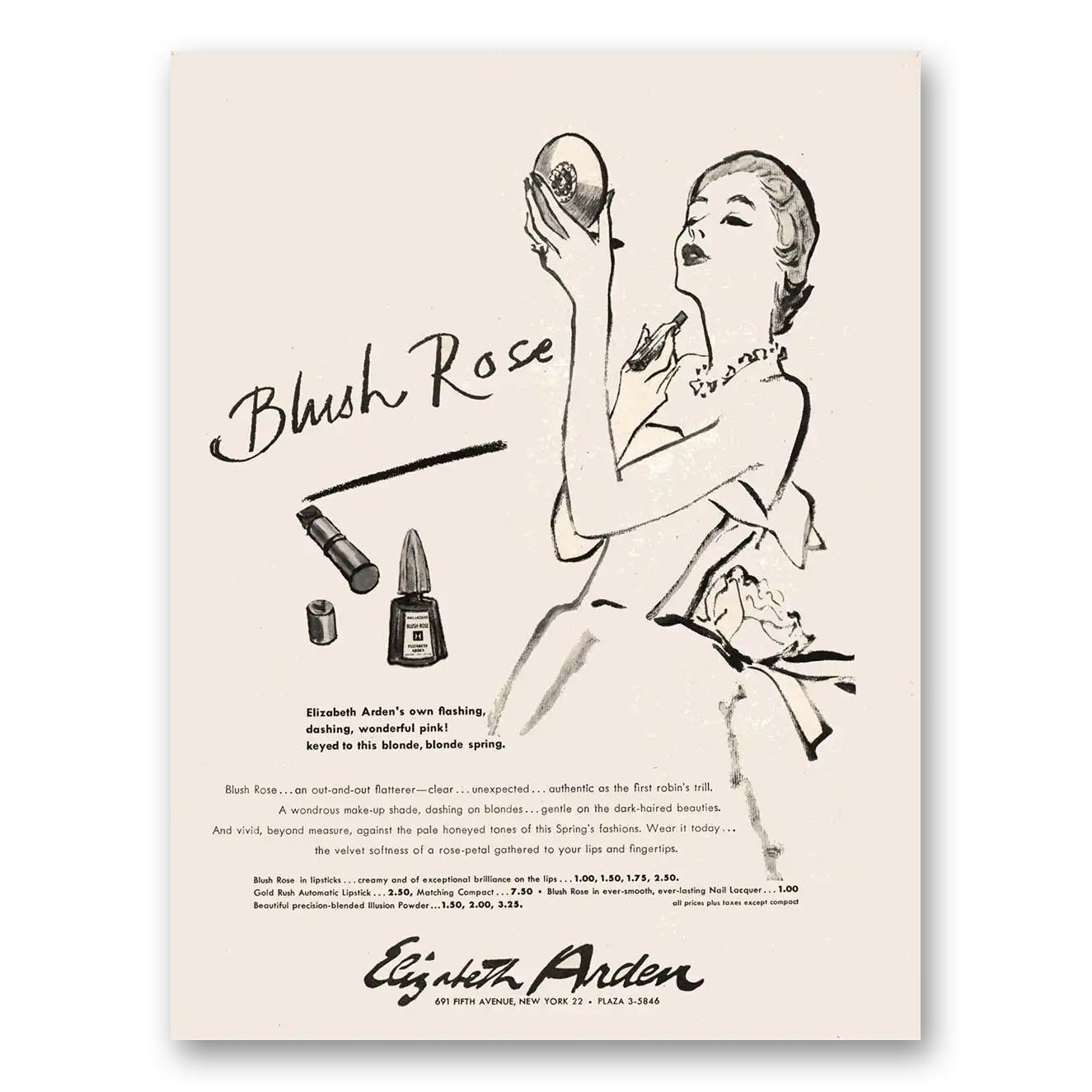 1949 Elizabeth Arden Blush Rose Vintage Magazine Print Ad