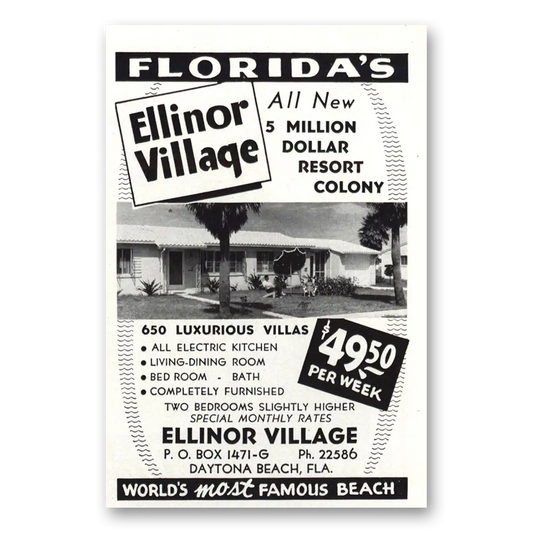 1949 Ellinor Village Daytona Beach Florida Vintage Magazine Print Ad