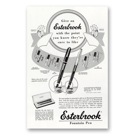 1949 Esterbrook Fountain Pen With the Point You Know They're Sure to Like Vintage Magazine Print Ad