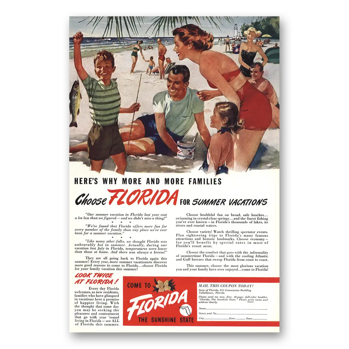 1949 Florida More Families Choose Florida Vintage Magazine Print Ad