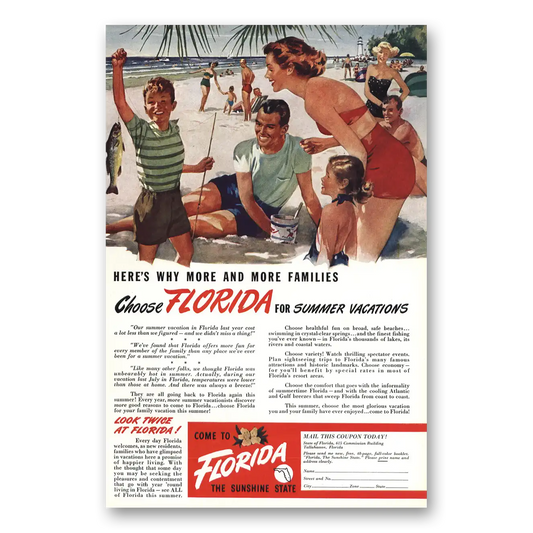 1949 Florida More Families Choose Florida Vintage Magazine Print Ad