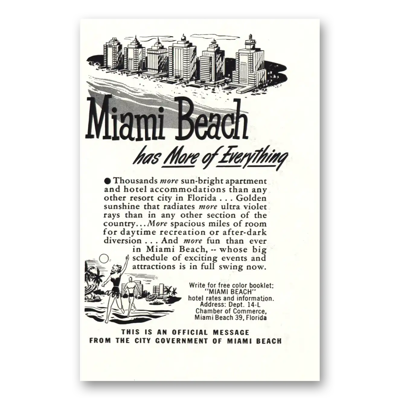 1949 Miami Beach Florida Thousands More Sun Bright Vintage Magazine Print Ad