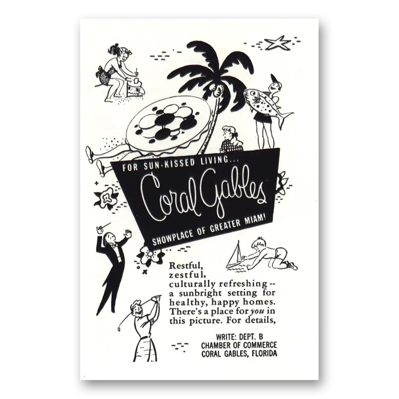 1949 Coral Gables Florida Sun Kissed Living Vintage Magazine Print Ad