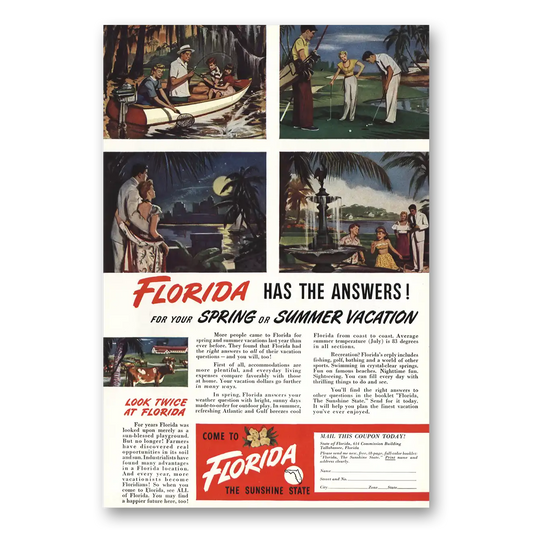 1949 Florida Has the Answers Spring or Summer Vacation Vintage Magazine Print Ad