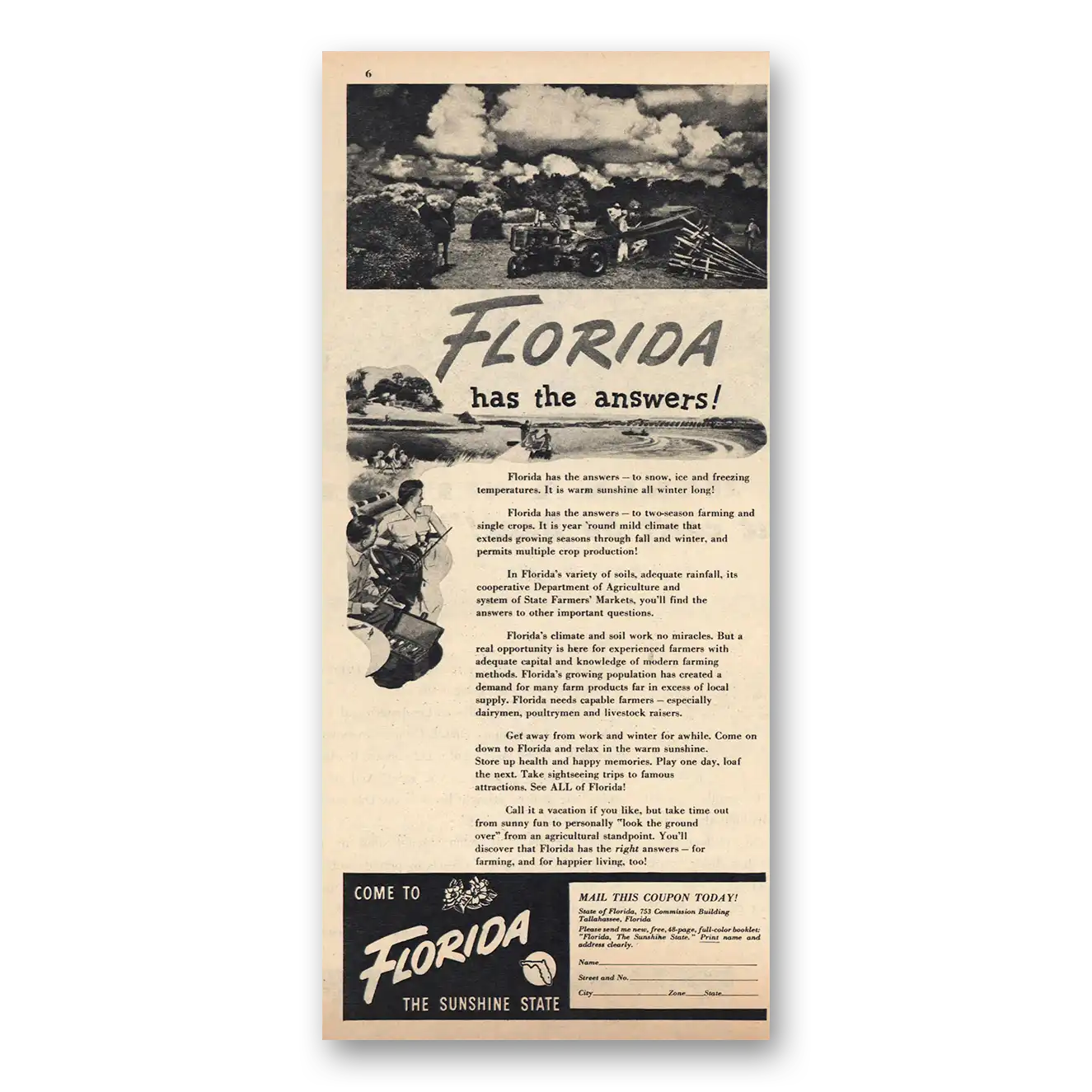 1949 Florida Florida Has the Answers Vintage Magazine Print Ad