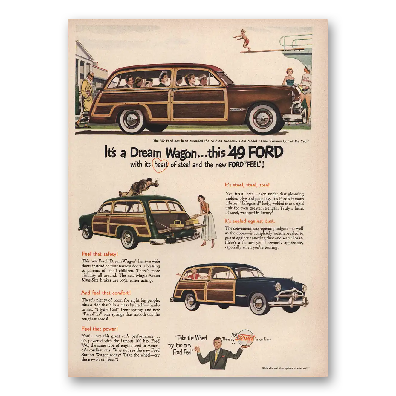 1949 Ford Wagons Dream Wagon Heart of Steel Vintage Magazine Print Ad