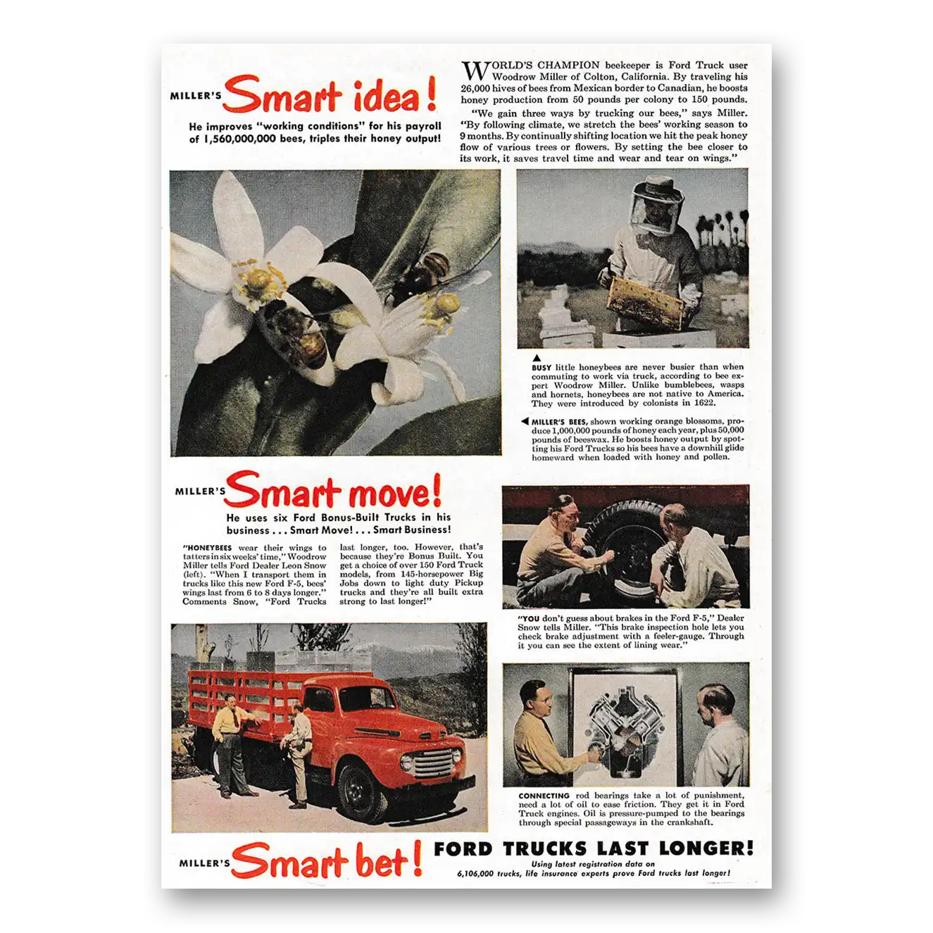 1949 Ford Trucks Millers Smart Idea Vintage Magazine Print Ad