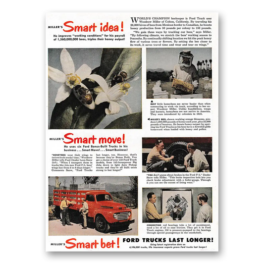 1949 Ford Trucks Millers Smart Idea Vintage Magazine Print Ad