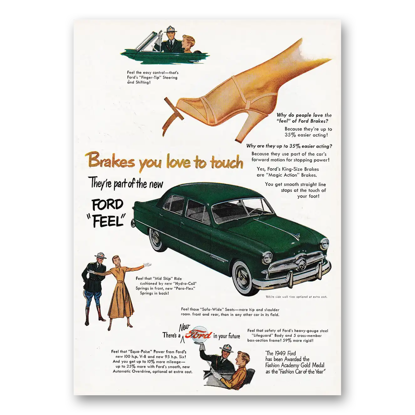 1949 Ford Brakes You Love To Touch Vintage Magazine Print Ad