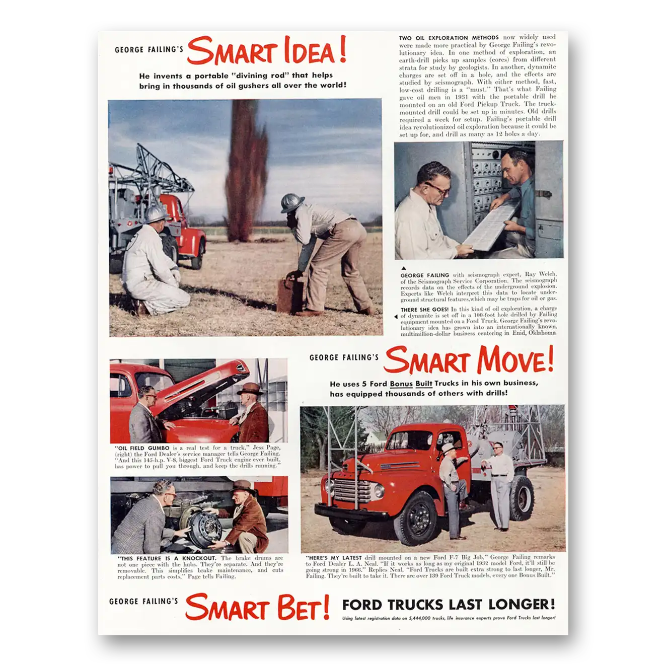 1949 Ford Trucks George Failings Smart Idea Vintage Magazine Print Ad