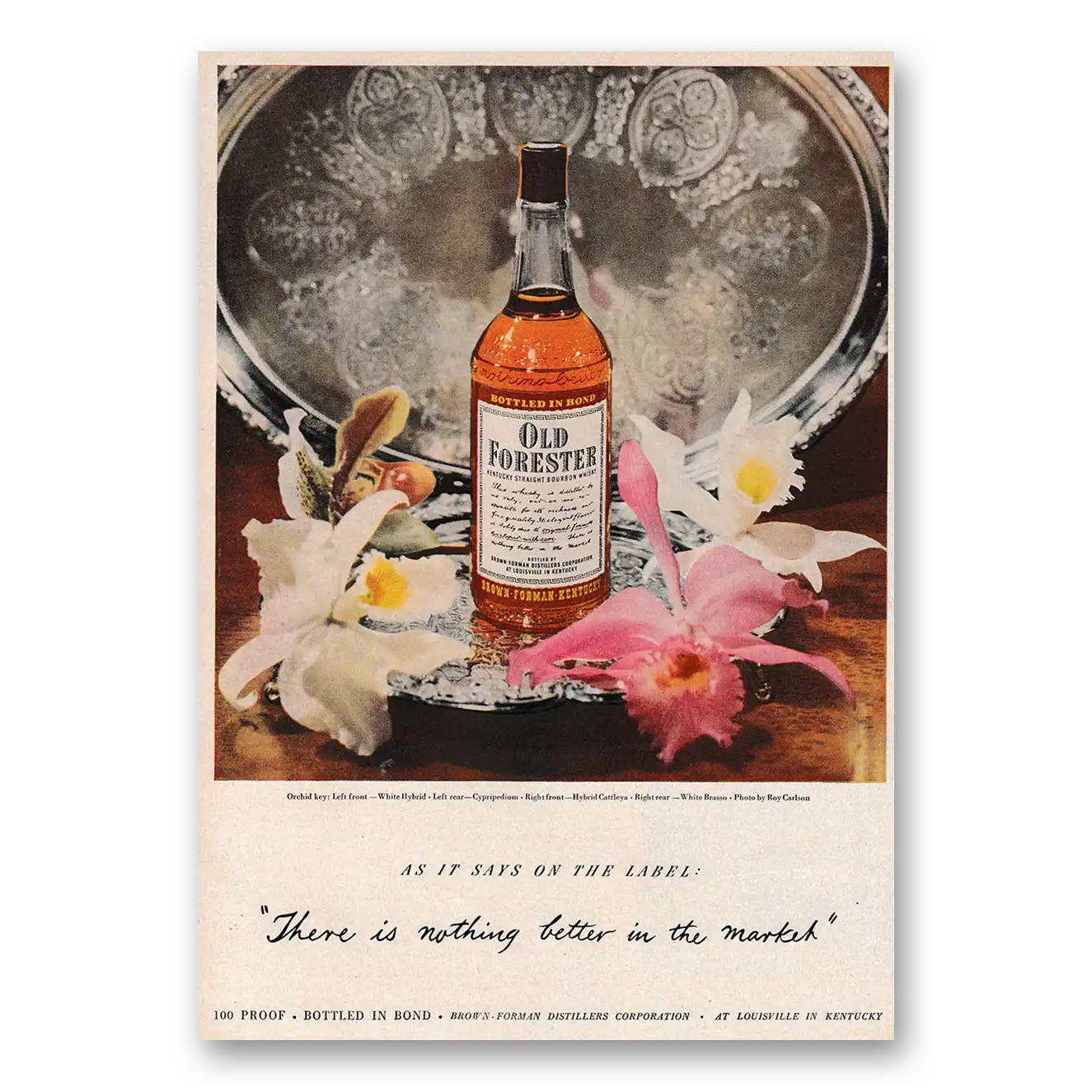 1949 Old Forester Whisky Nothing Better on the Market Orchids Vintage Magazine Print Ad