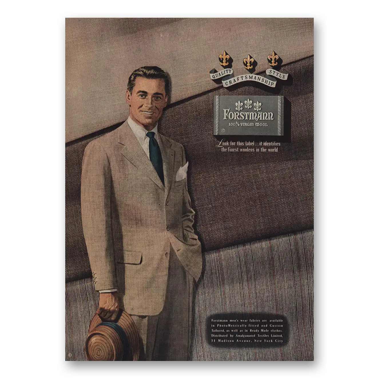 1949 Forstmann Wool Mens Wear Fabrics Vintage Magazine Print Ad