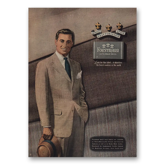 1949 Forstmann Wool Mens Wear Fabrics Vintage Magazine Print Ad