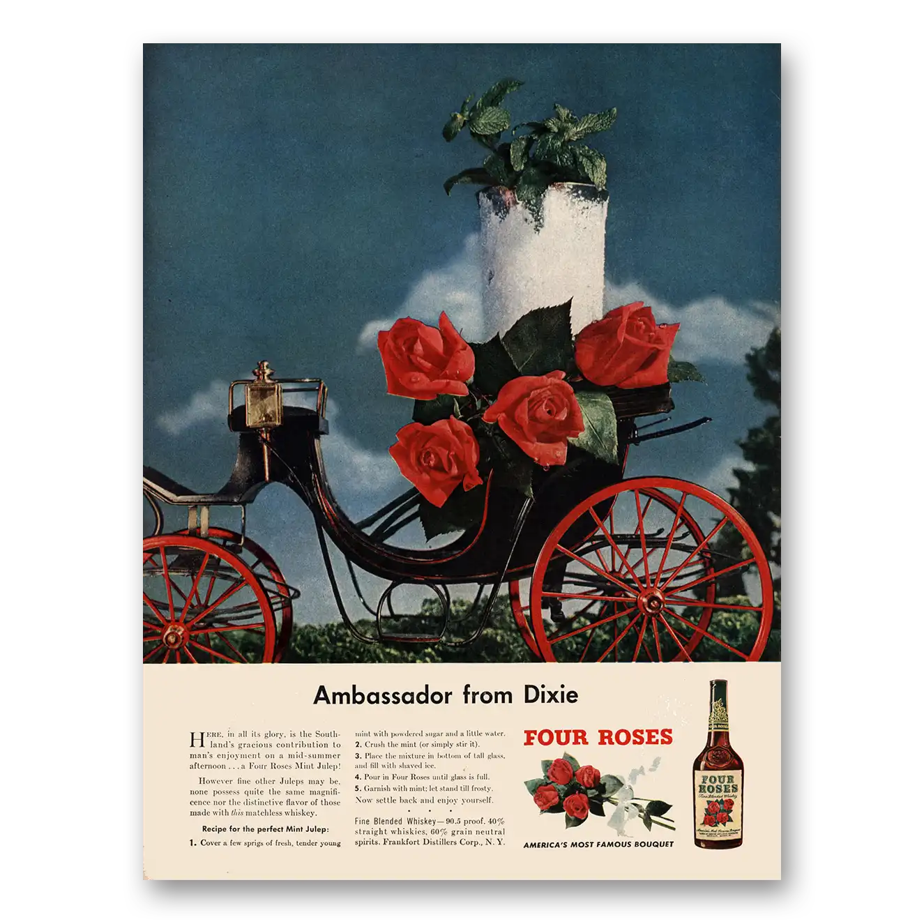 1948 Four Roses Ambassador From Dixie Vintage Magazine Print Ad