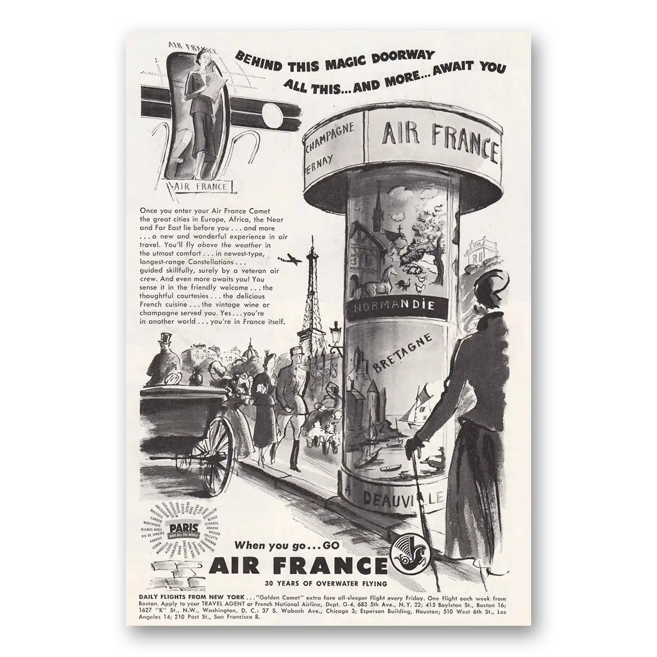 1949 Air France Behind This Magic Doorway Vintage Magazine Print Ad