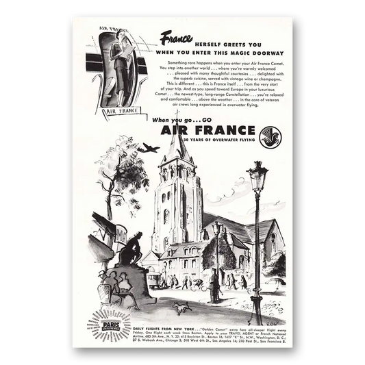 1949 Air France France Herself Greets You Vintage Magazine Print Ad