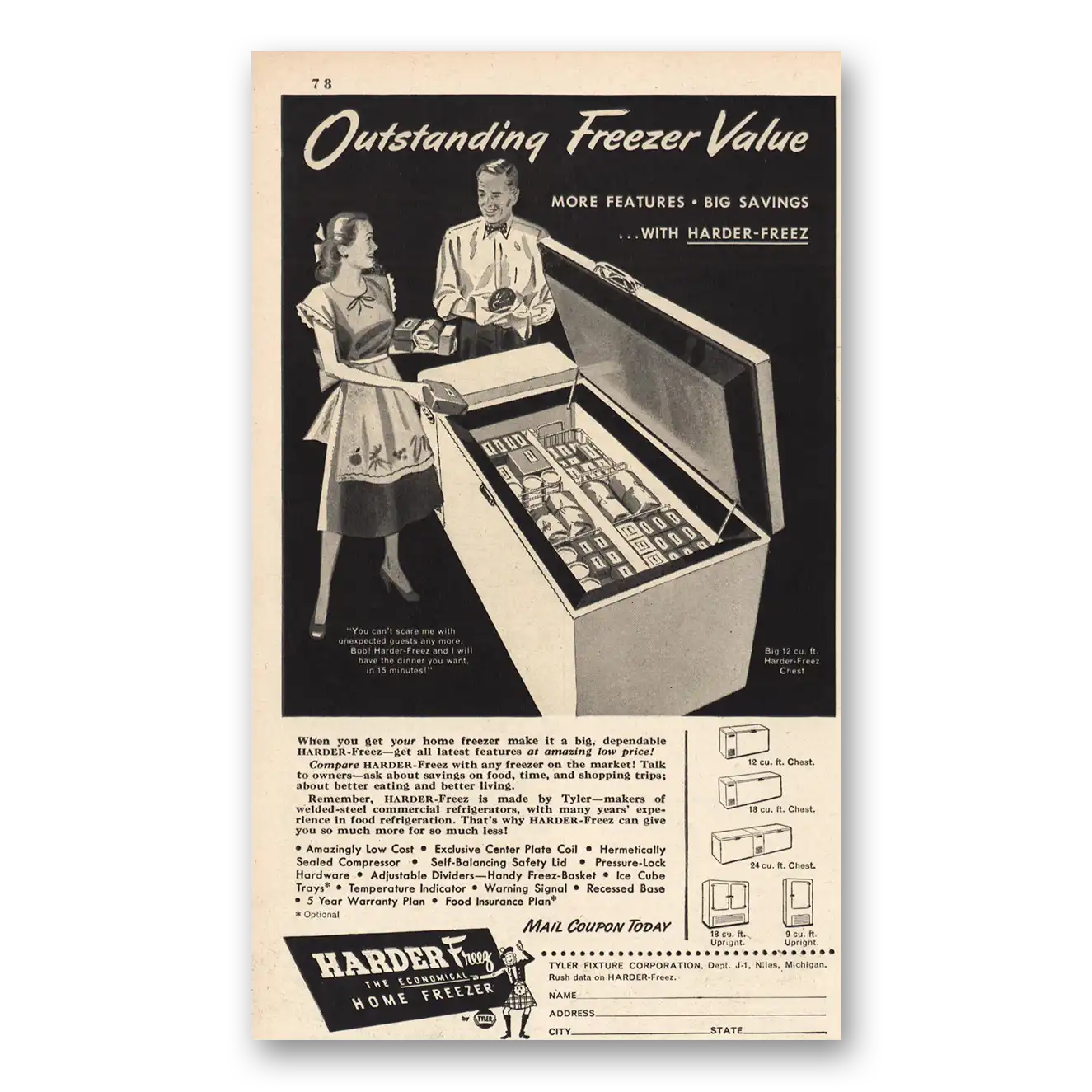 1949 Harder Freez Home Freezer Outstanding Vintage Magazine Print Ad