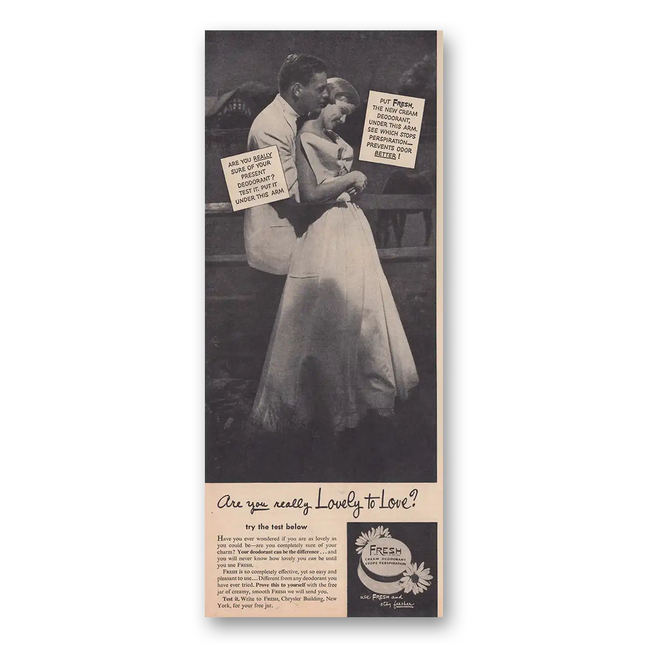 1949 Fresh Cream Deoderant Are You Really Lovely to Love Vintage Magazine Print Ad