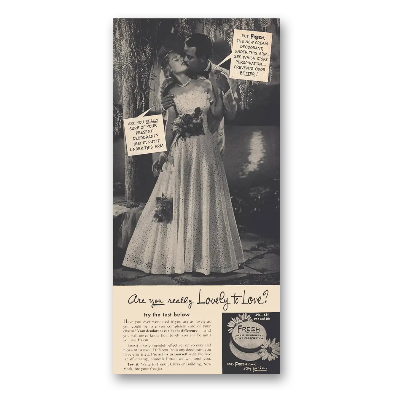 1949 Fresh Cream Deoderant Are You Really Lovely to Love Vintage Magazine Print Ad