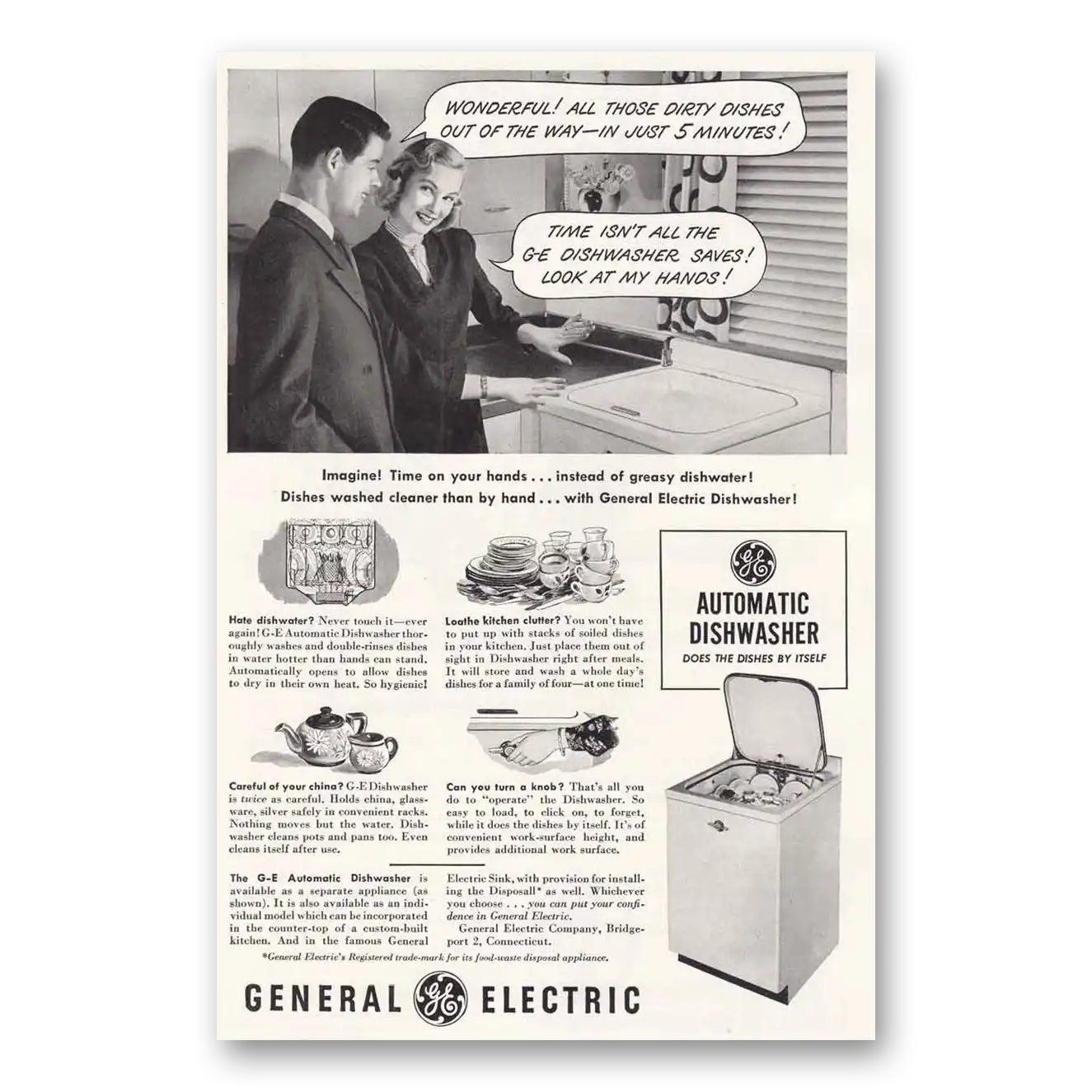 1949 General Electric Dishwasher Wonderful Vintage Magazine Print Ad