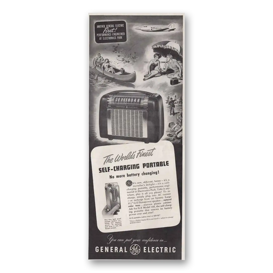 1949 General Electric Radio Portable Radio Self Charging Vintage Magazine Print Ad