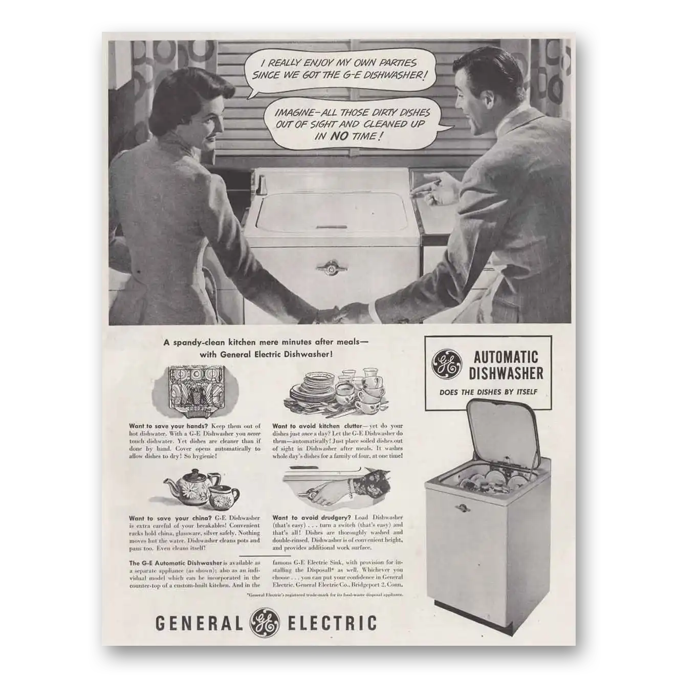 1949 General Electric Dishwasher Enjoy My Own Parties Vintage Magazine Print Ad