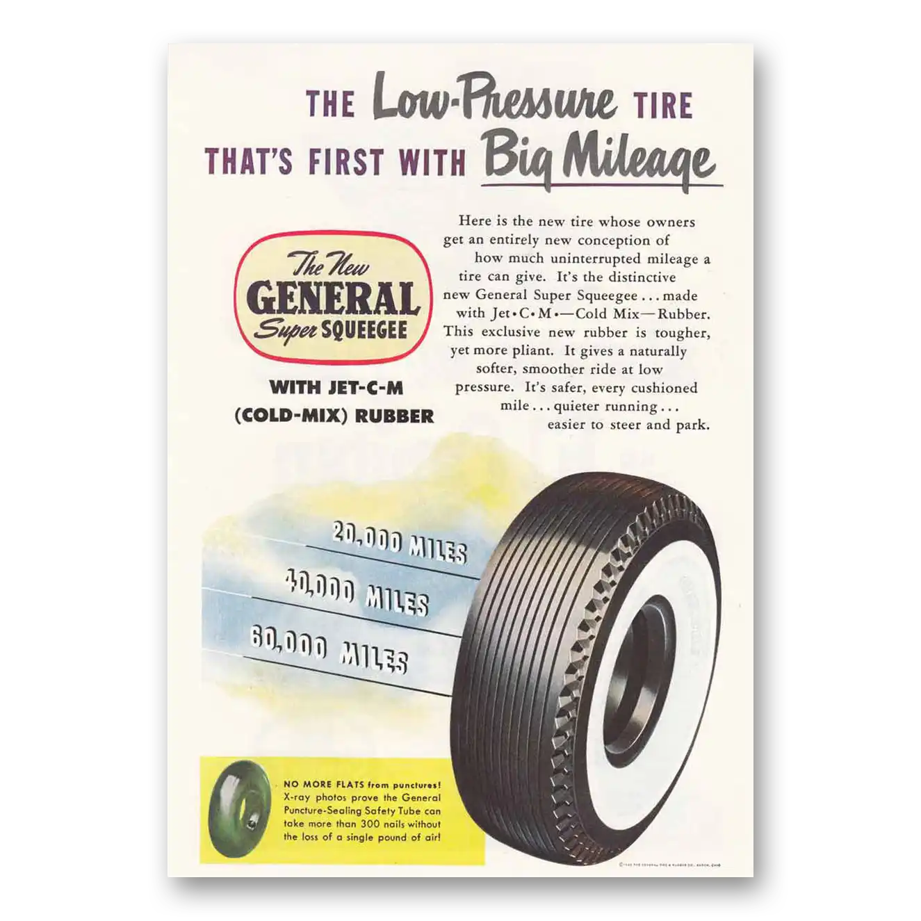 1949 General Tire Super Squeegee Tires Big Mileage Vintage Magazine Print Ad