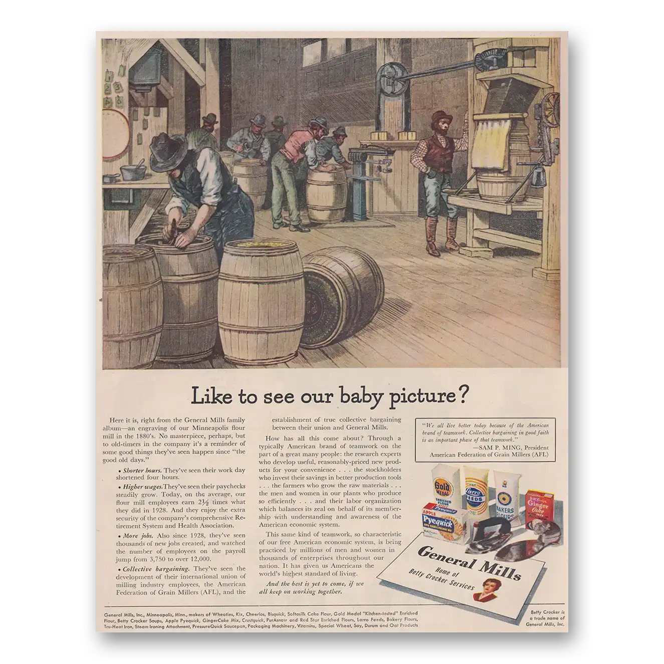 1949 General Mills Like To See Our Baby Picture Vintage Magazine Print Ad