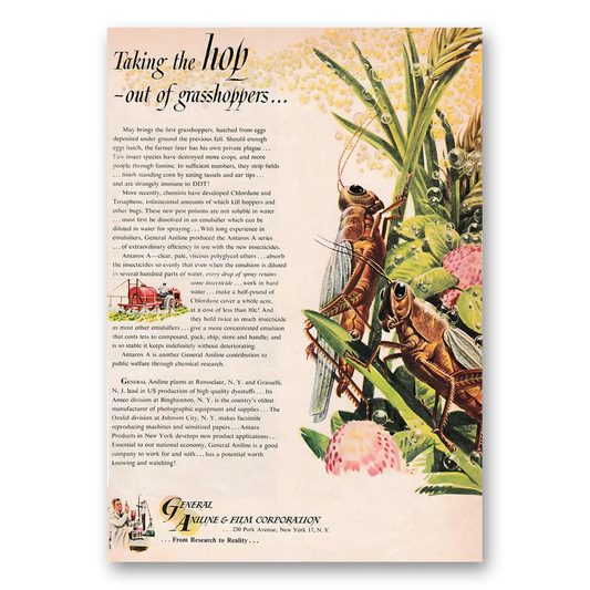 1949 General Aniline & Film Taking the Hop Out of Grasshoppers Vintage Magazine Print Ad