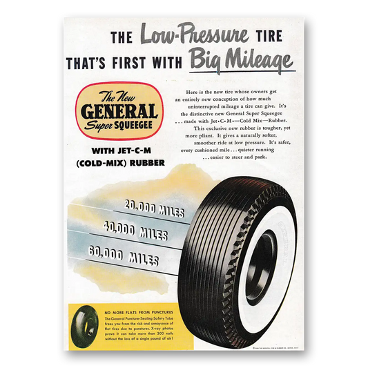 1949 General Tire Super Squeegee Tire Low Pressure Tire Vintage Magazine Print Ad