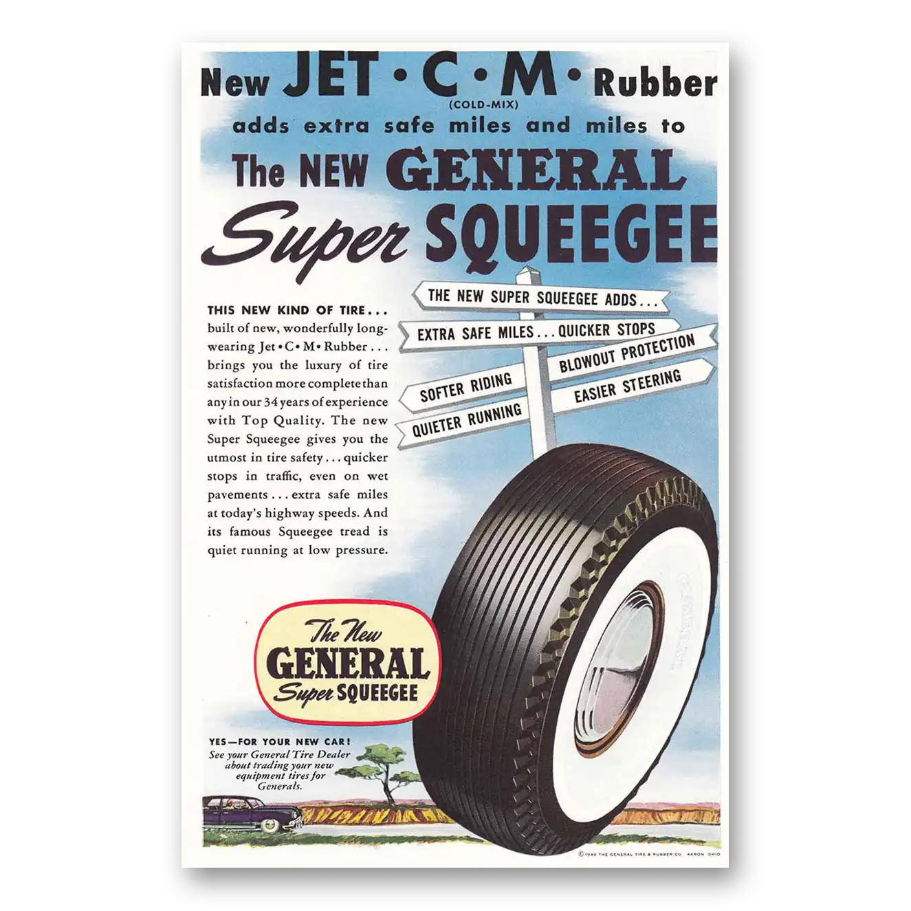 1949 General Tire Super Squeegee Tire Jet C M Rubber Vintage Magazine Print Ad