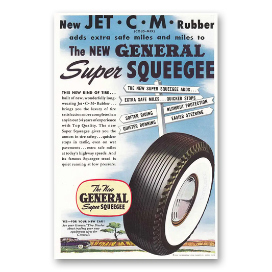 1949 General Tire Super Squeegee Tire Jet C M Rubber Vintage Magazine Print Ad