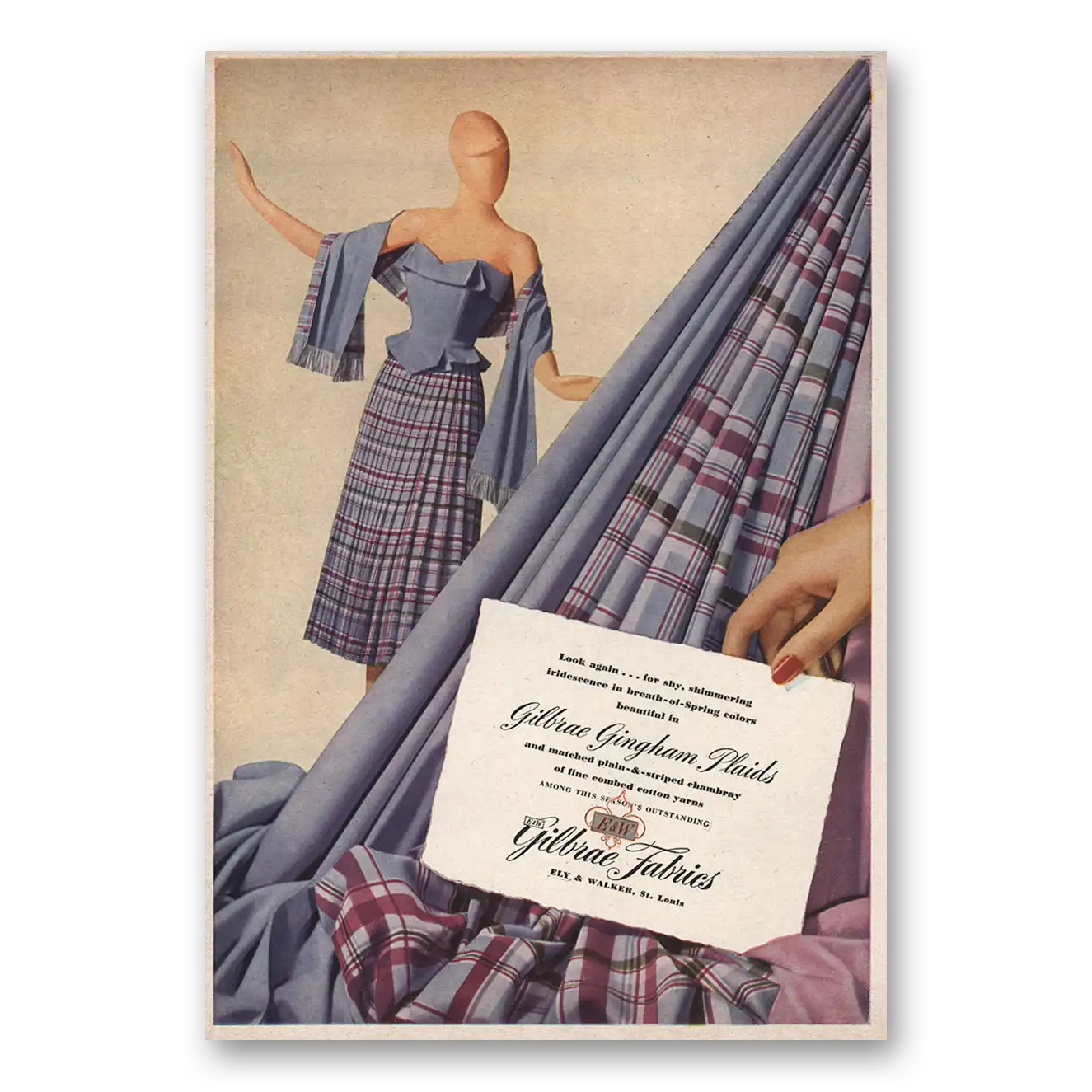 1949 Gilbrae Fabrics Gingham Plaids Vintage Magazine Print Ad