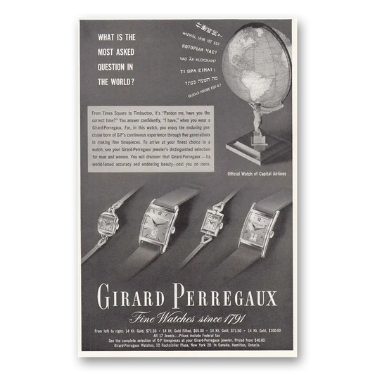 1949 Girard Perregaux Watches Most Asked Question Vintage Magazine Print Ad