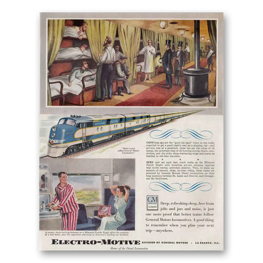 1949 GM Electro Motive Deep Refreshing Sleep Vintage Magazine Print Ad