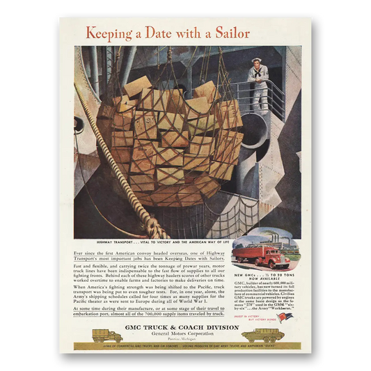 1949 GMC Trucks Keeping Date With Sailor Vintage Magazine Print Ad