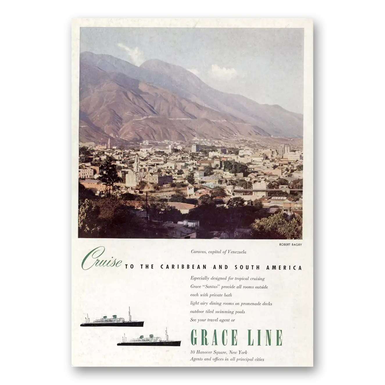 1949 Grace Line Caracas Cruise to the Caribbean Vintage Magazine Print Ad