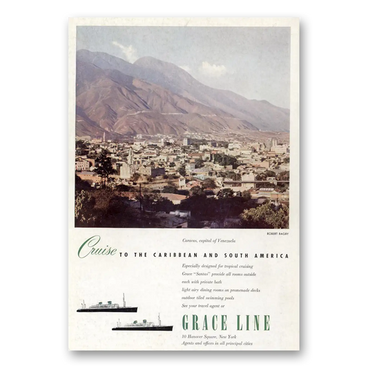 1949 Grace Line Caracas Cruise to the Caribbean Vintage Magazine Print Ad