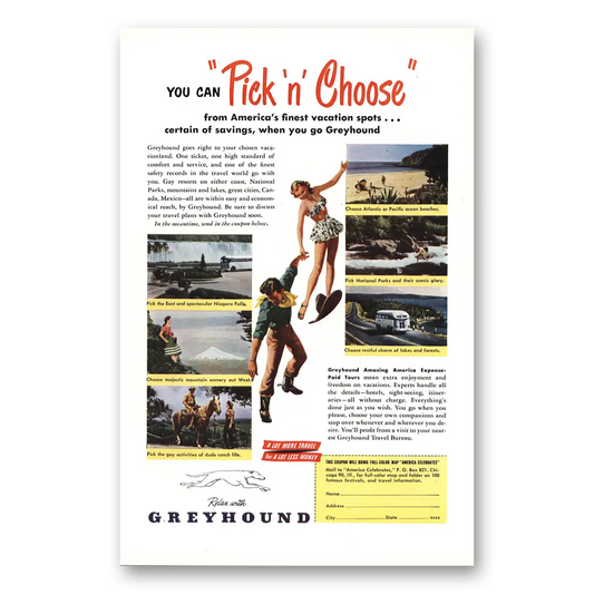 1949 Greyhound Pick n Choose Vintage Magazine Print Ad