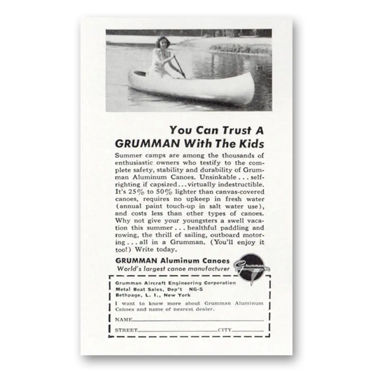 1949 Grumman Aluminum You Can Trust With the Kids Vintage Magazine Print Ad