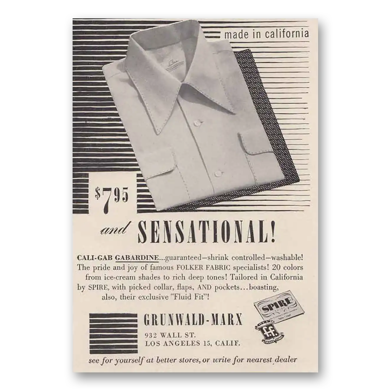 1949 Grunwald-Marx Shirt Sensational Vintage Magazine Print Ad