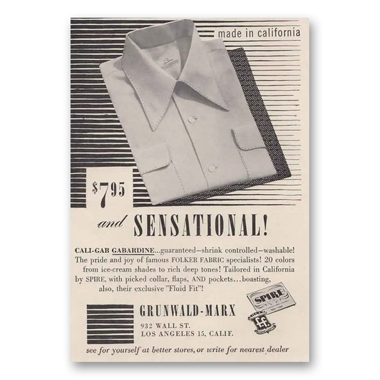 1949 Grunwald-Marx Shirt Sensational Vintage Magazine Print Ad