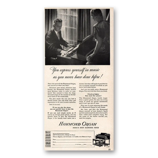 1949 Hammond Organ Express Yourself In Music Vintage Magazine Print Ad