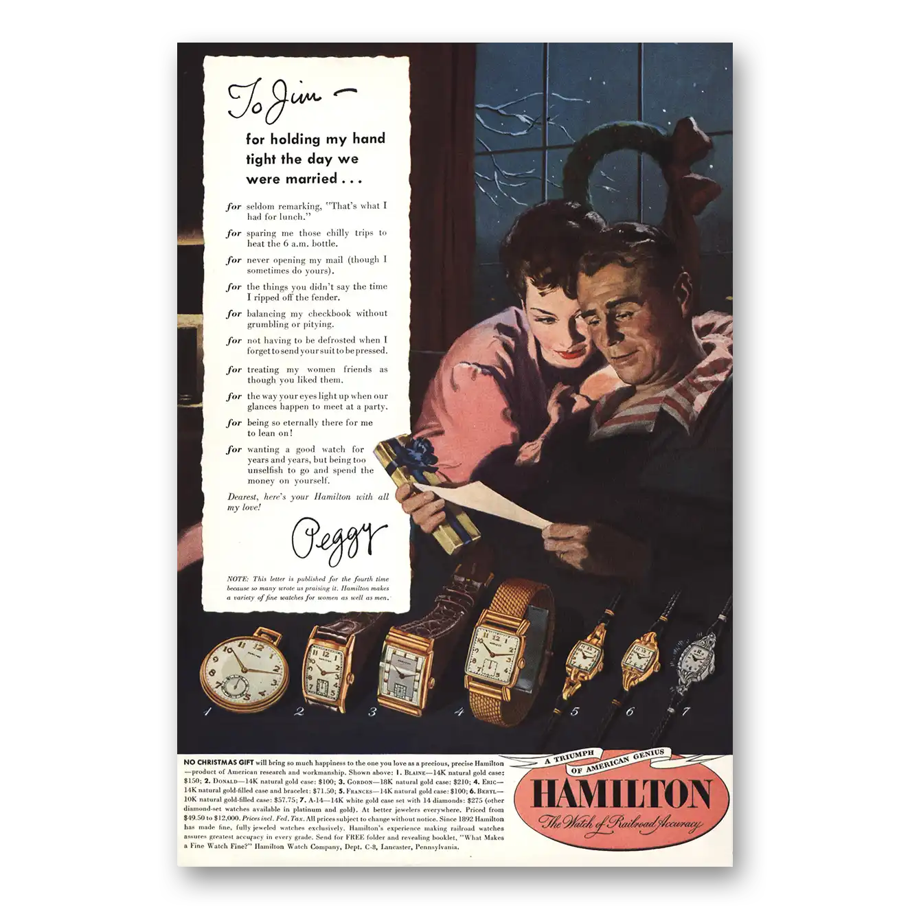 1949 Hamilton Watch Jim Holding My Hand Tight Vintage Magazine Print Ad